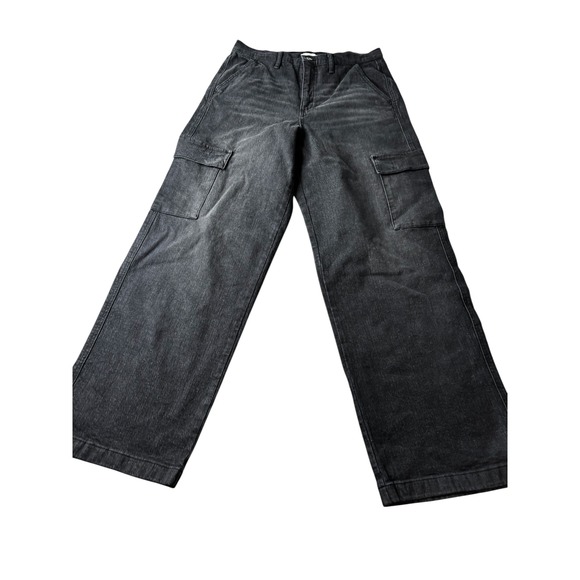 Jessica Simpson Womens Cargo Jeans Wide Leg Washed Black Denim Size 8 Utility - Picture 2 of 11